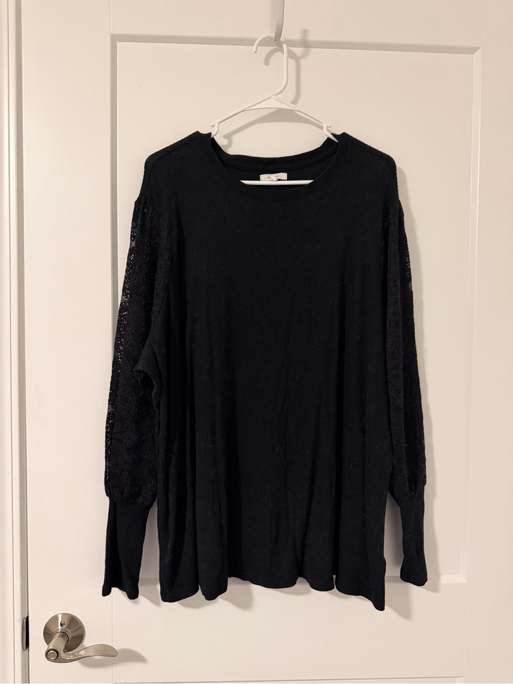 Maurices Black Long Sleeve Knit Top with Lace Sleeves